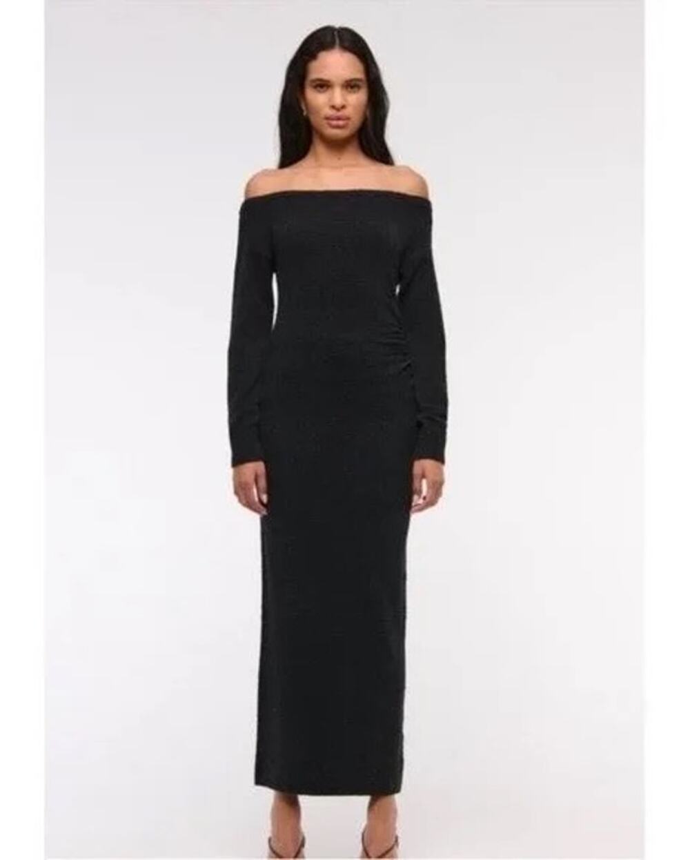 NWT Abercrombie & Fitch Off Shoulder Maxi Dress Black Long Sleeve Women’s M